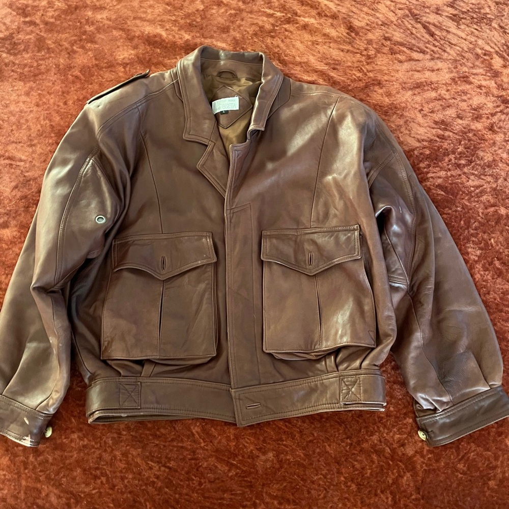 Super soft vintage leather brown men’s bomber jacket Anne Beretta L